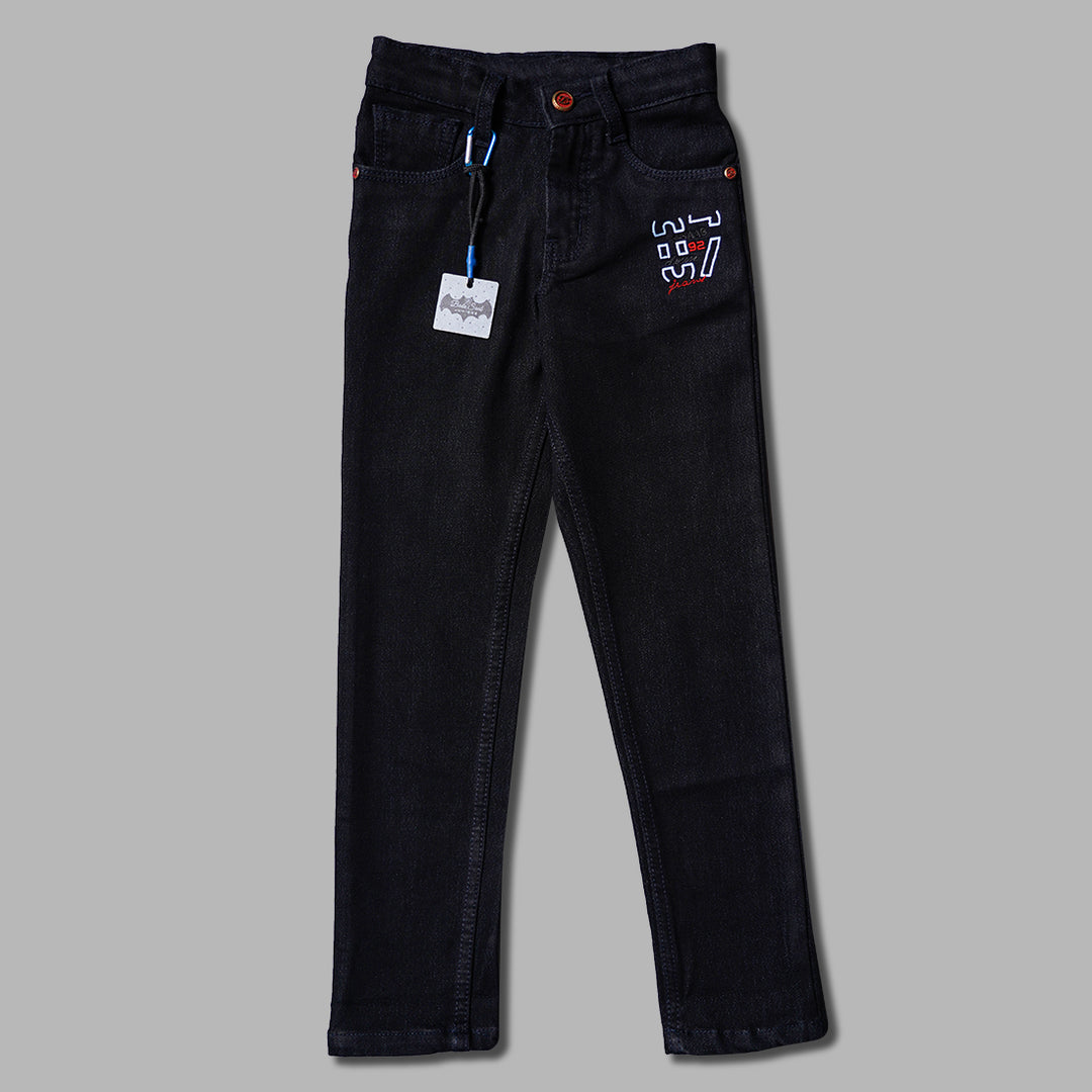 Black & White Solid Jeans for Boys Front View