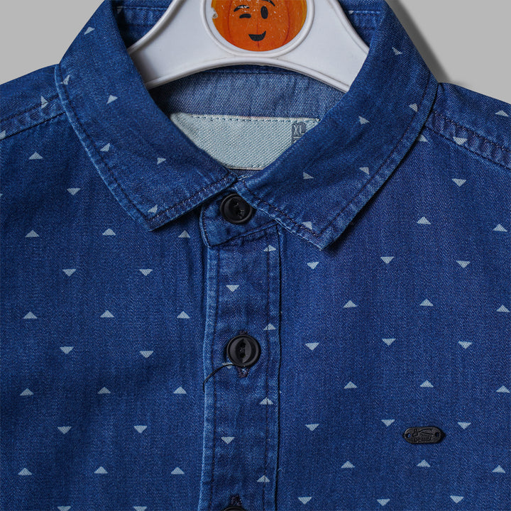 Blue Triangle Print Shirt for Boys Close Up View