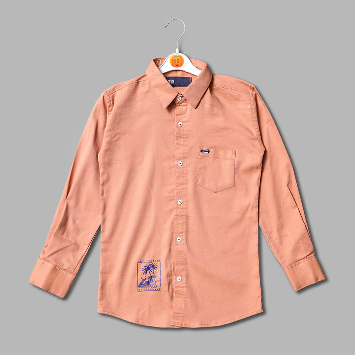 Solid Plain Orange Palm Printed Full Sleeves Shirt for Boys Variant Front View