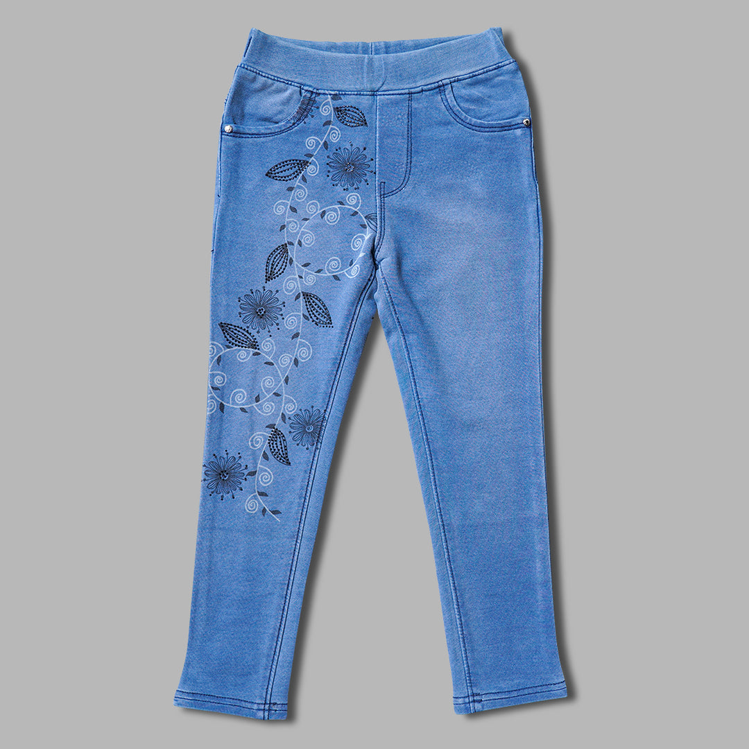 Blue Floral Jeggings for Girls  Front View