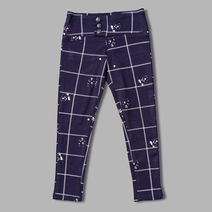 Jeggings for Girls with Check Pattern Front View
