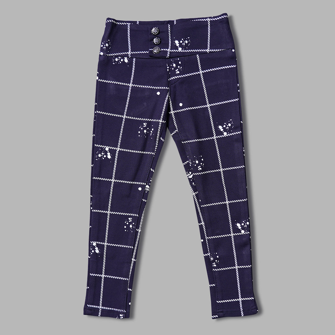 Jeggings for Girls with Check Pattern Front View