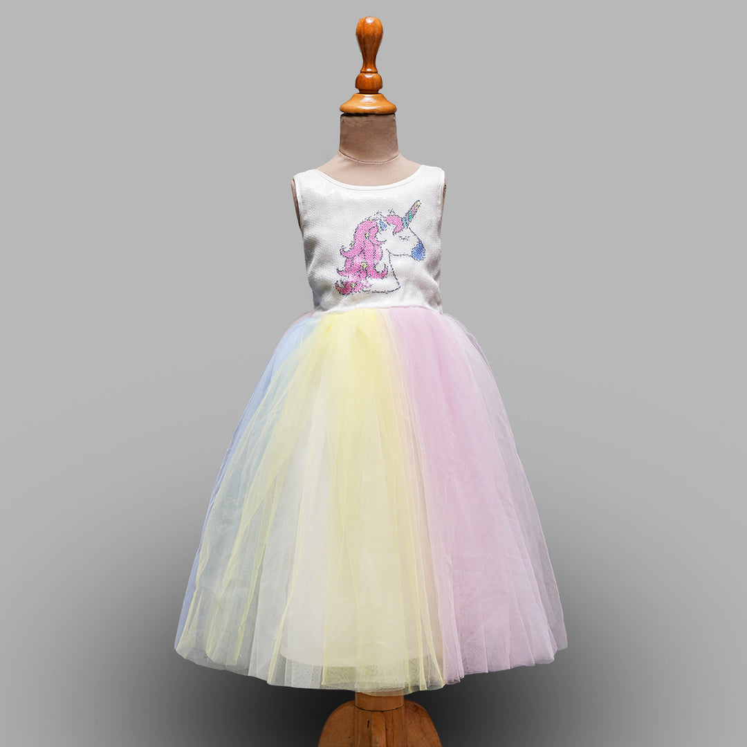 Multi Long Unicorn Gown for Girls Front View
