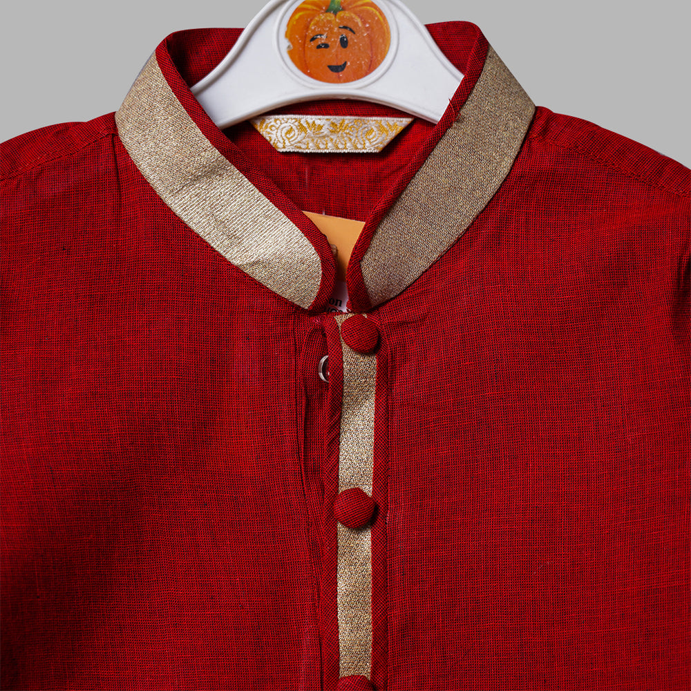Maroon & Orange Boys Kurta Pajama Close Up View