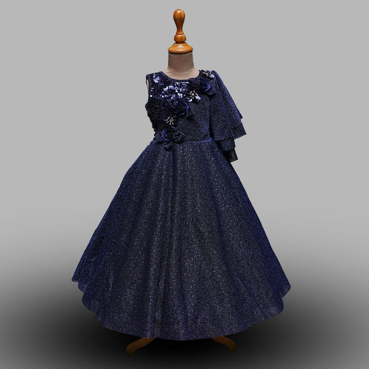 Navy Blue Long Gown for Kids Front View