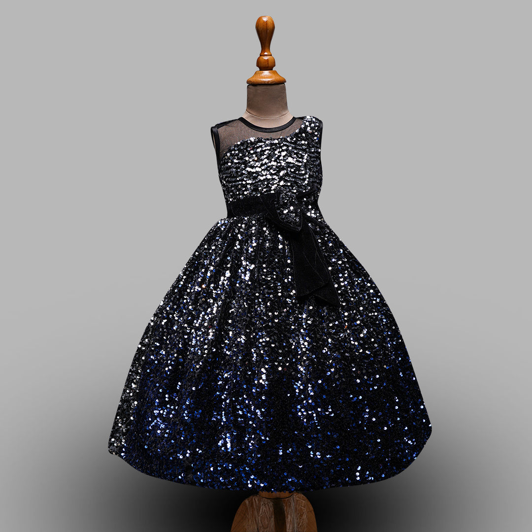 Navy Blue And Onion Long Gown For Kids Front View