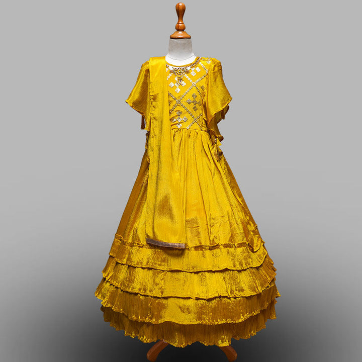 Blue & Golden Girls Long Gown