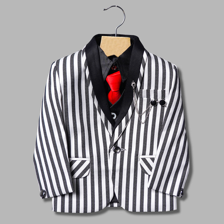Black & White Striped Party Wear Boys Suit Top View