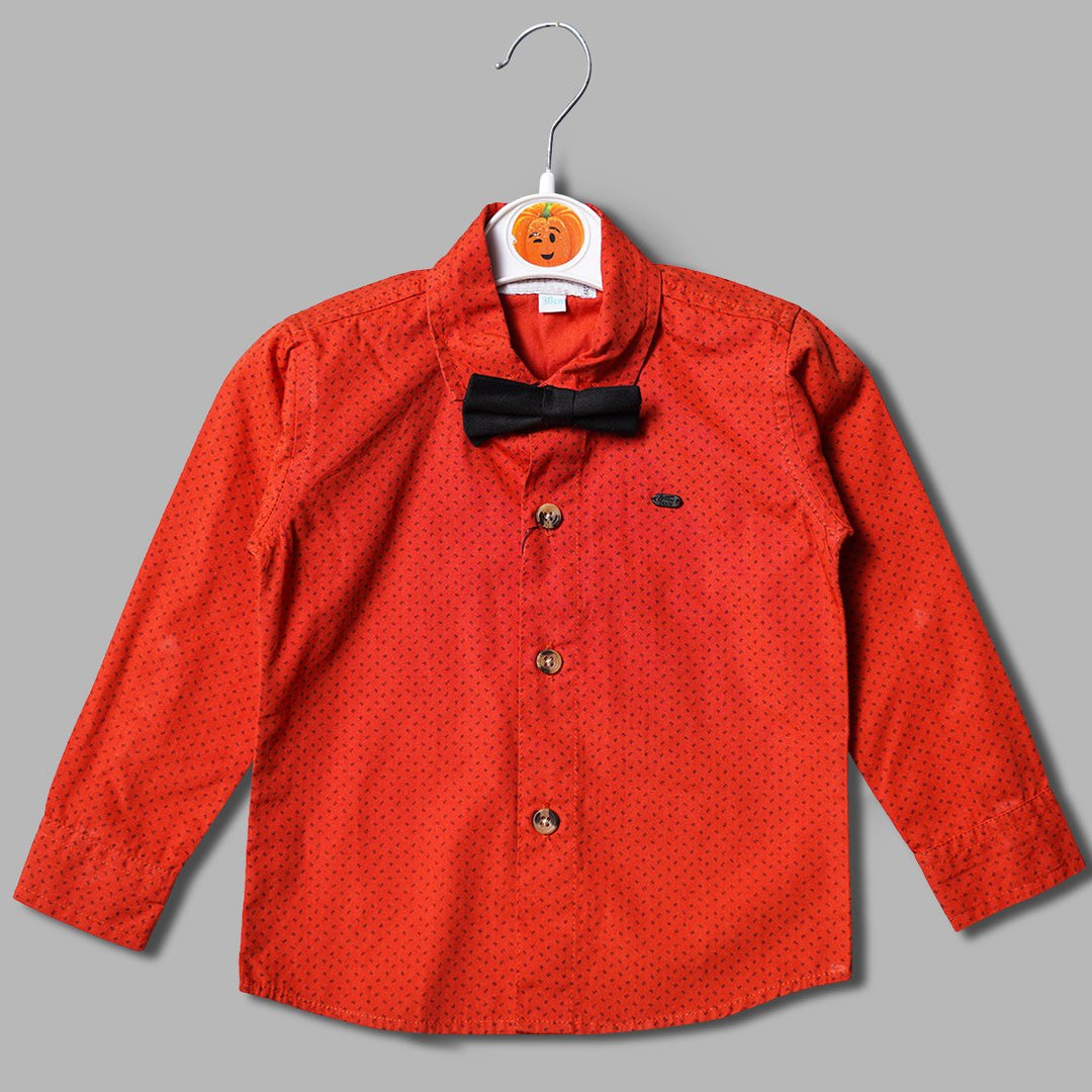 Mustard & Rust Bow Tie Shirt for Boys Front View