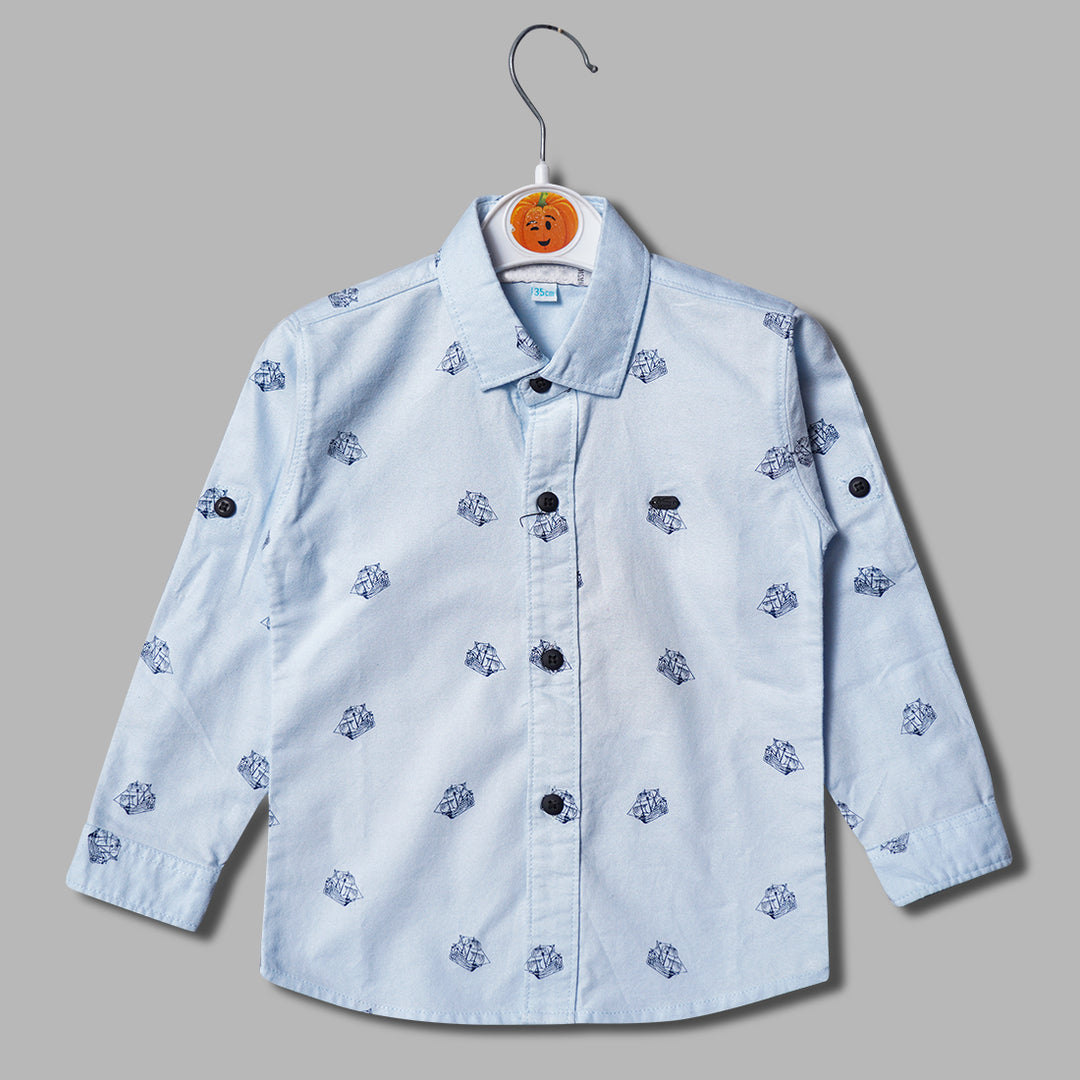 Lemon and Sky Blue Printed Shirt for Boys Variant Front View
