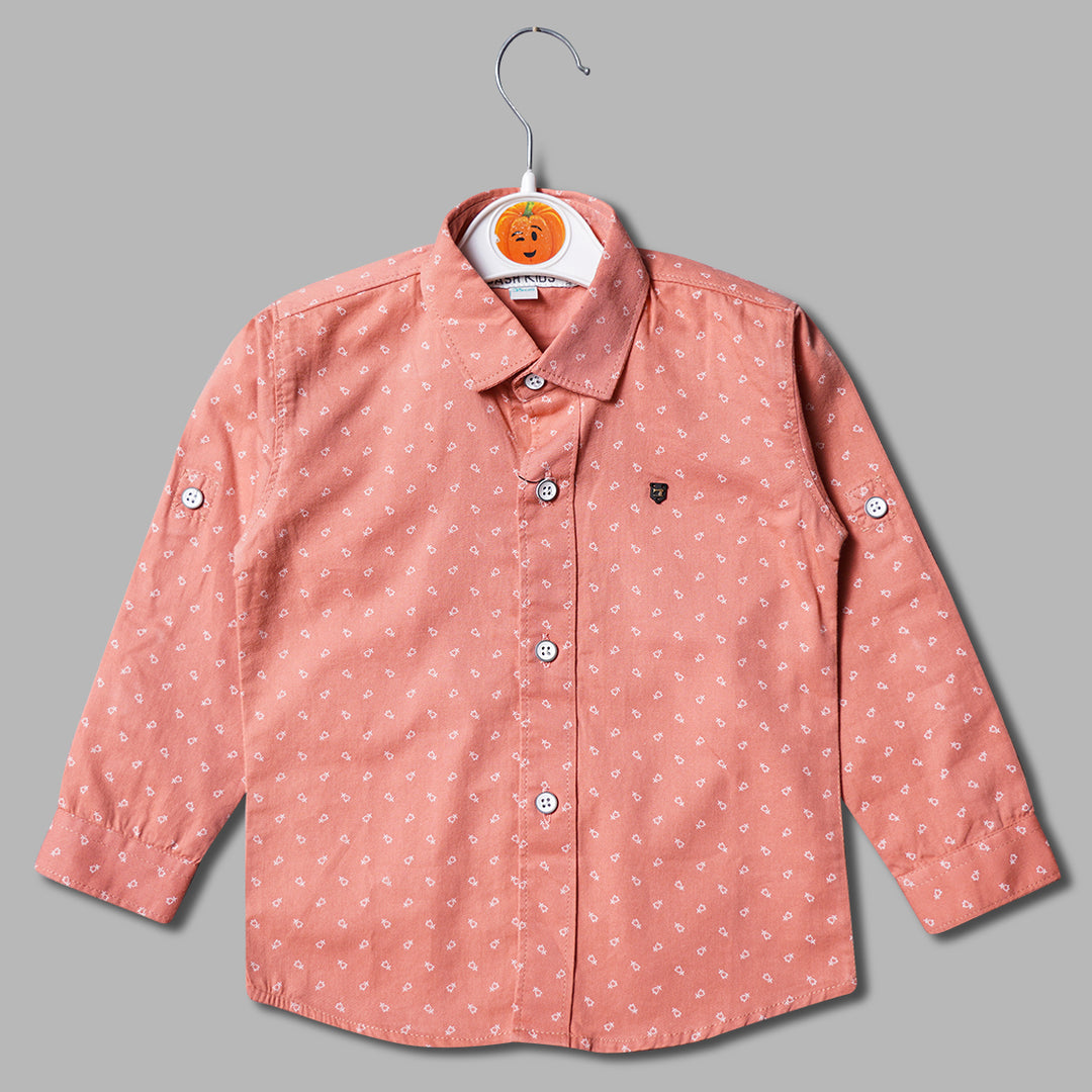 Pink Peach Printed Shirt for Boys Variant Front View