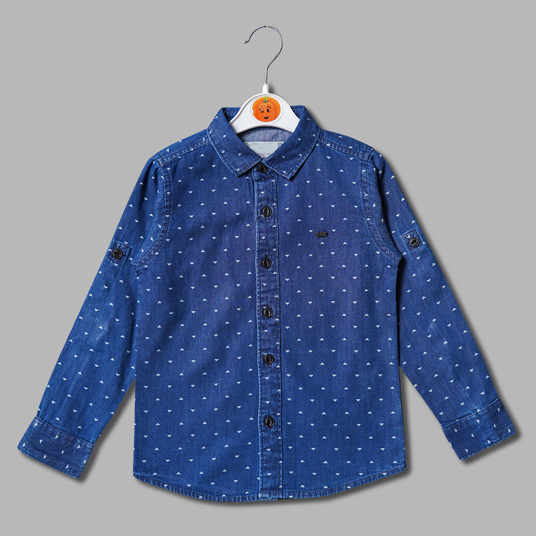 Blue Triangle Print Shirt for Boys Front View