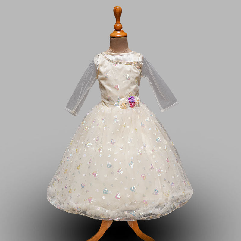 Cream Sequin Gown for Girls Front View