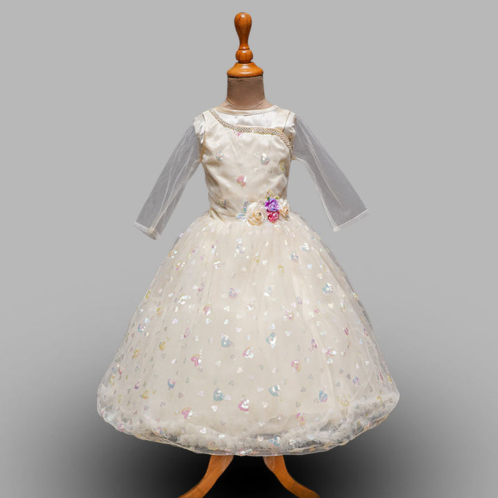 Cream Sequin Gown for Girls Front View