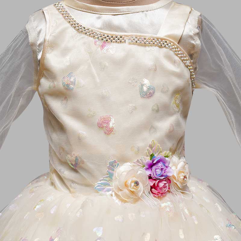 Cream Sequin Gown for Girls Close Up View