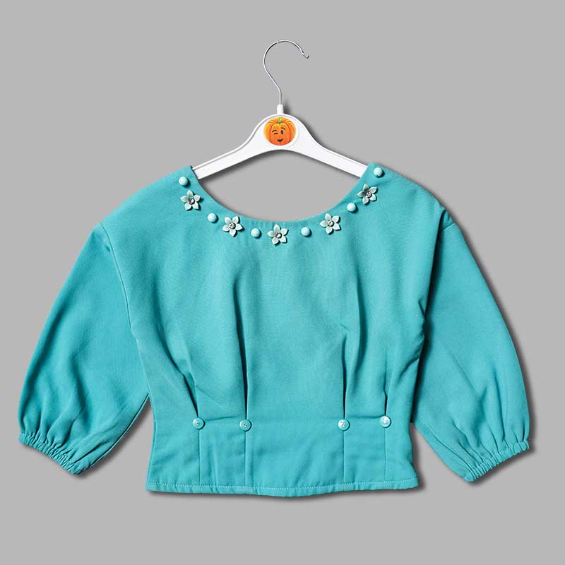 Western Wear For Girls And Kids With Balloon Sleeves GS201755Sea Green