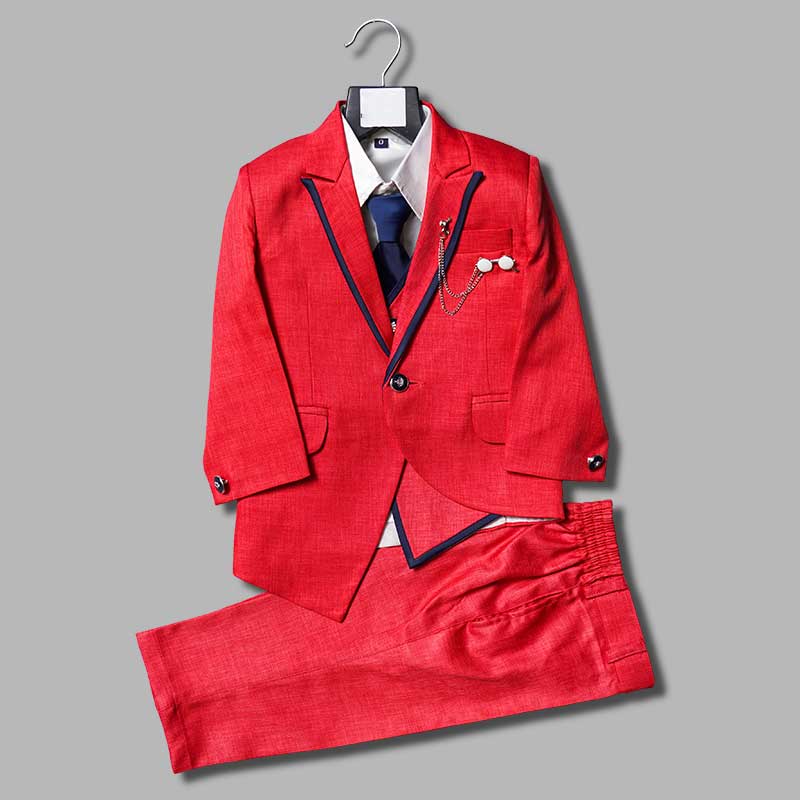 Red Party Wear Boys Suit Front View