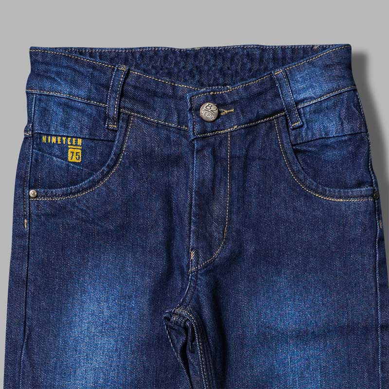 Navy Blue Denim Slim Fit Boys Jeans Close Up 