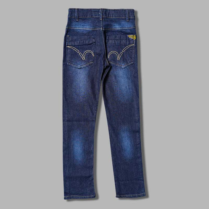 Navy Blue Denim Slim Fit Boys Jeans Back 