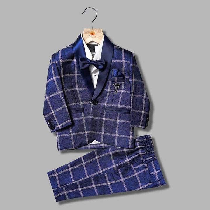Black & Navy Blue Checks Tuxedo for Boys Variant Front View