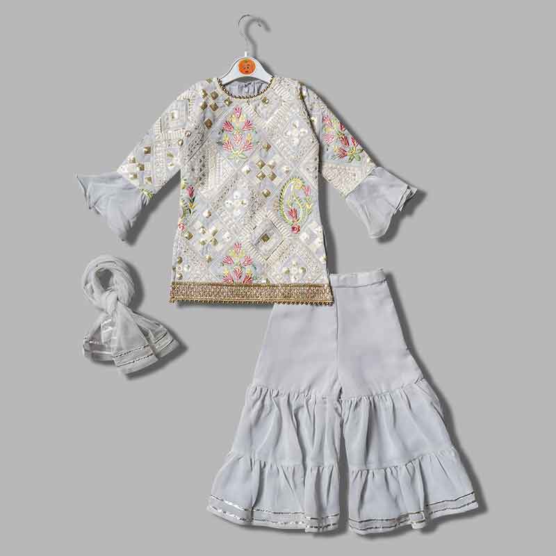 Salwar Suit For Girls And Kids With Bell Shape Sleeves GS217866Grey
