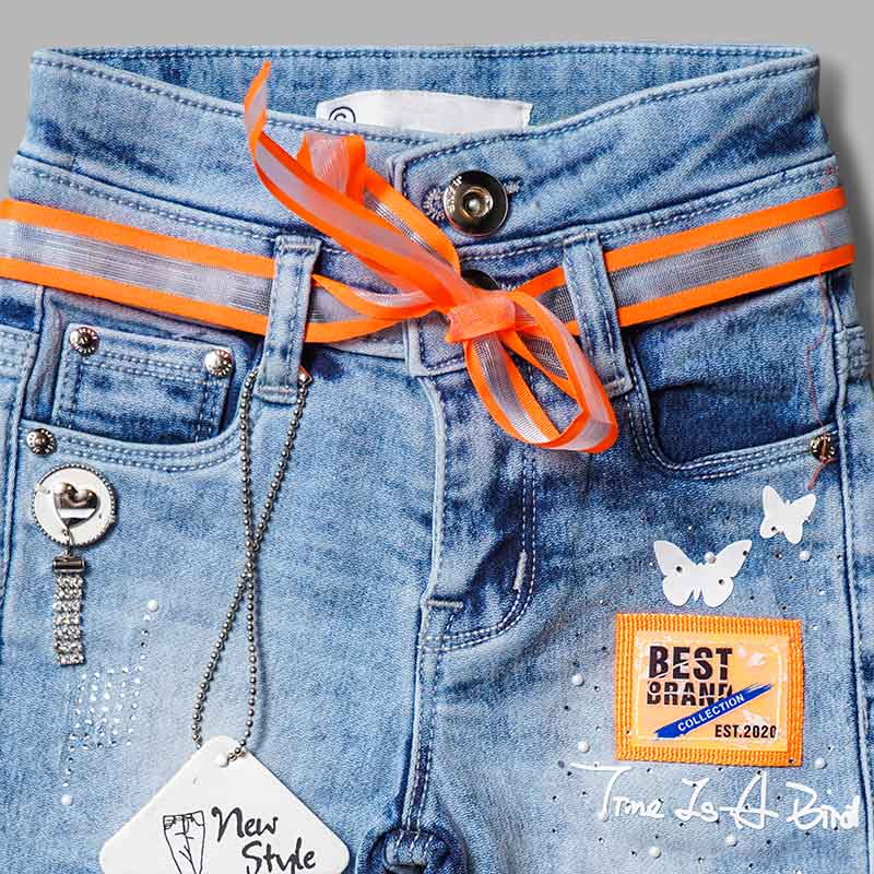 High Waist Jeans for Girls and Kids Close Up View