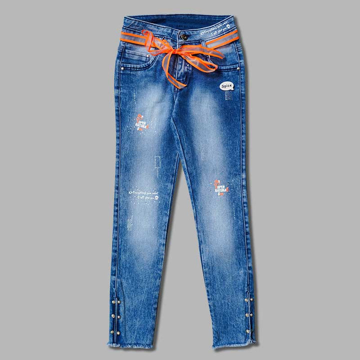 High Waist Jeans for Girls and Kids with Shaded Pattern Front View