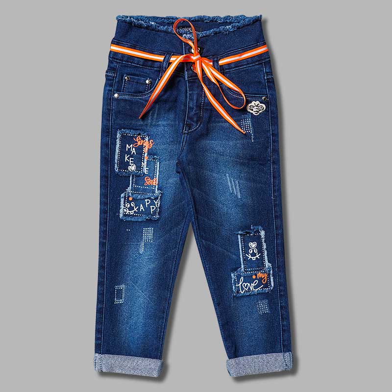 High Waist Jeans for Girls and Kids with Ripped Pattern Front View