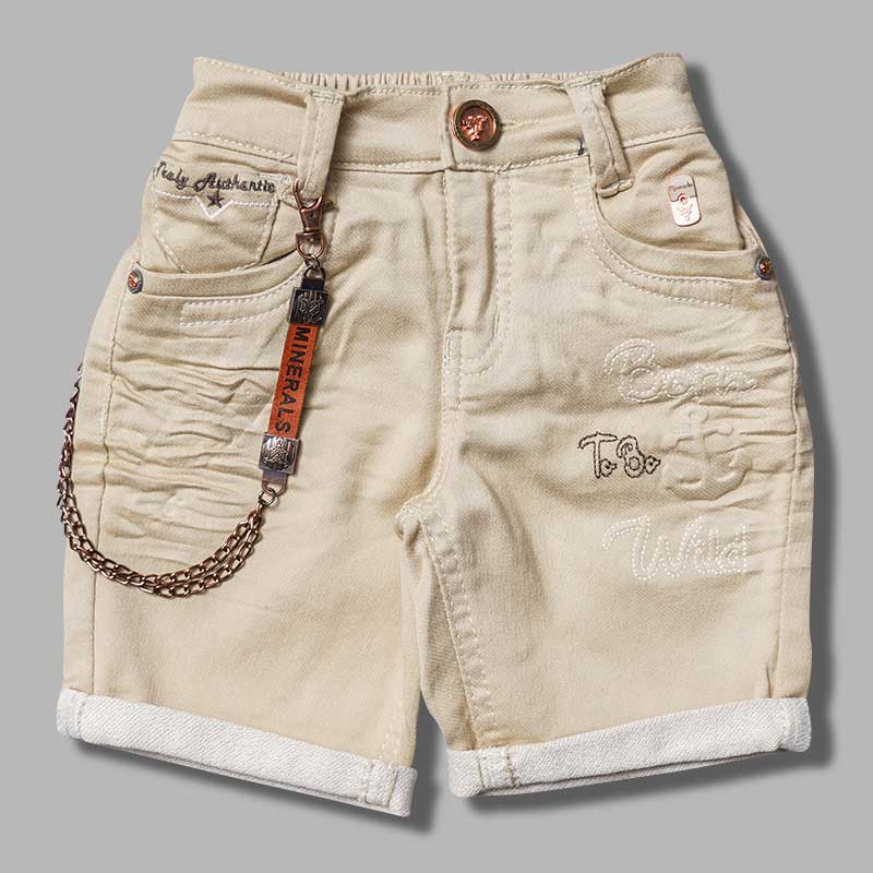 Blue Brown Shorts For Boys with Side Chain Front View