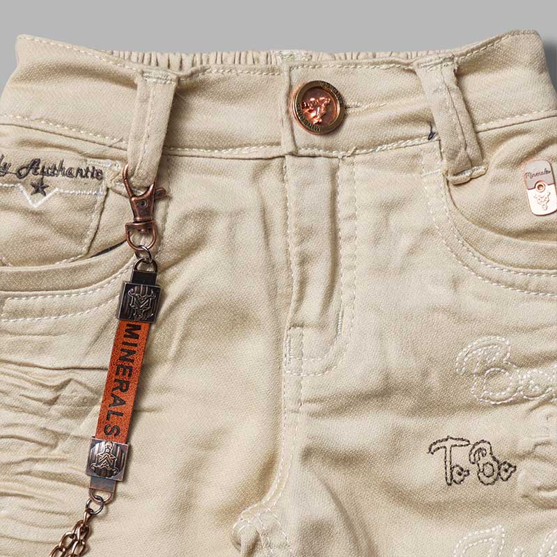 Blue Brown Shorts For Boys with Side Chain Close Up View