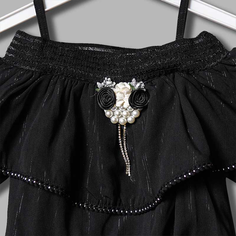 Off-Shoulder Top for Girls and Kids with Soft Fabric Close Up View