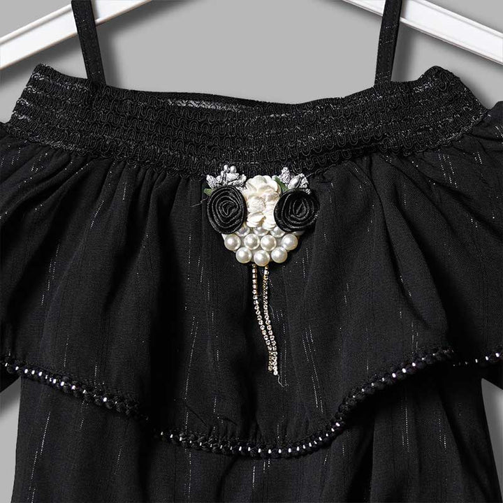 Off-Shoulder Top for Girls and Kids with Soft Fabric Close Up View