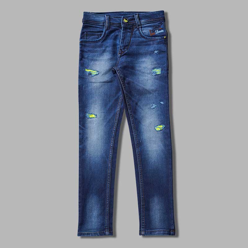 Dark Blue Ripped Jeans for Boys Front View