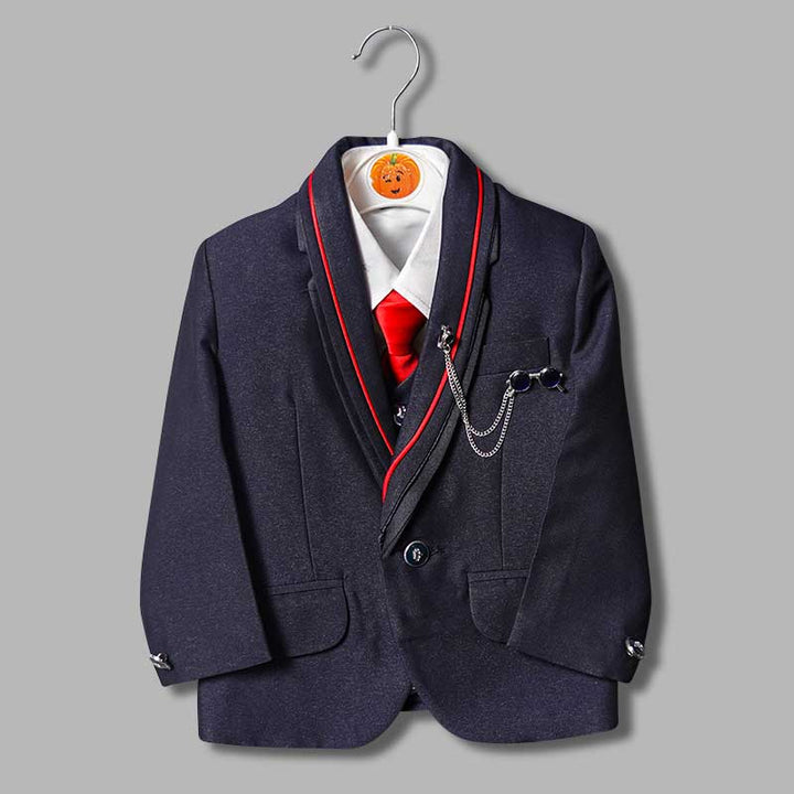 Blue Party Wear Boys Suit with Red Tie Top View