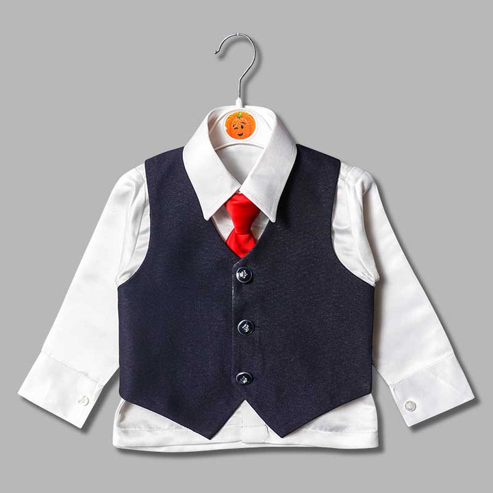 Blue Party Wear Boys Suit with Red Tie Inner View