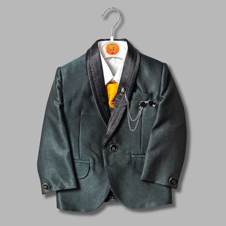 Green Party Wear Boys Suit Top View