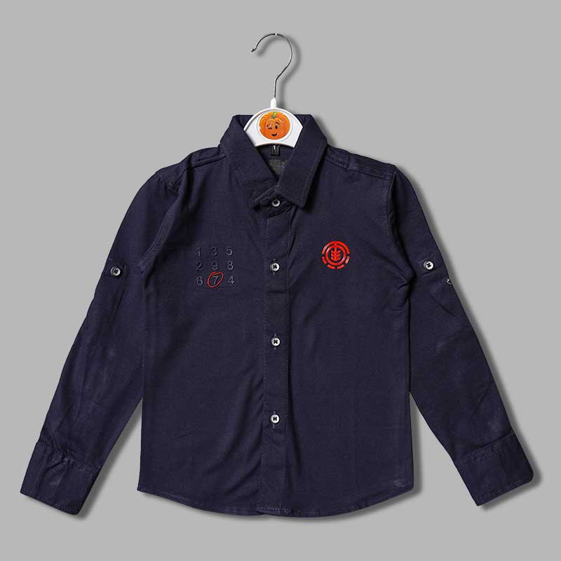 Solid Blue Numeric Full Sleeves Shirt for Boys Variant Front View