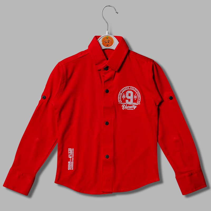 Solid Red Full Sleeves Shirt for Boys Variant Front View