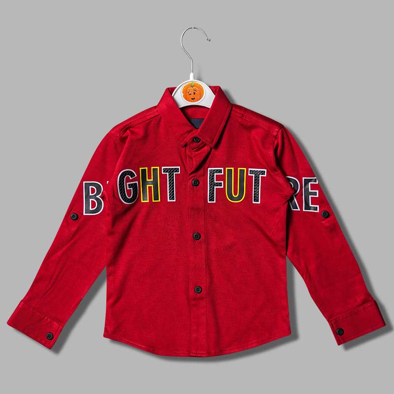 Solid Red Print Shirt for Boys Variant Front View