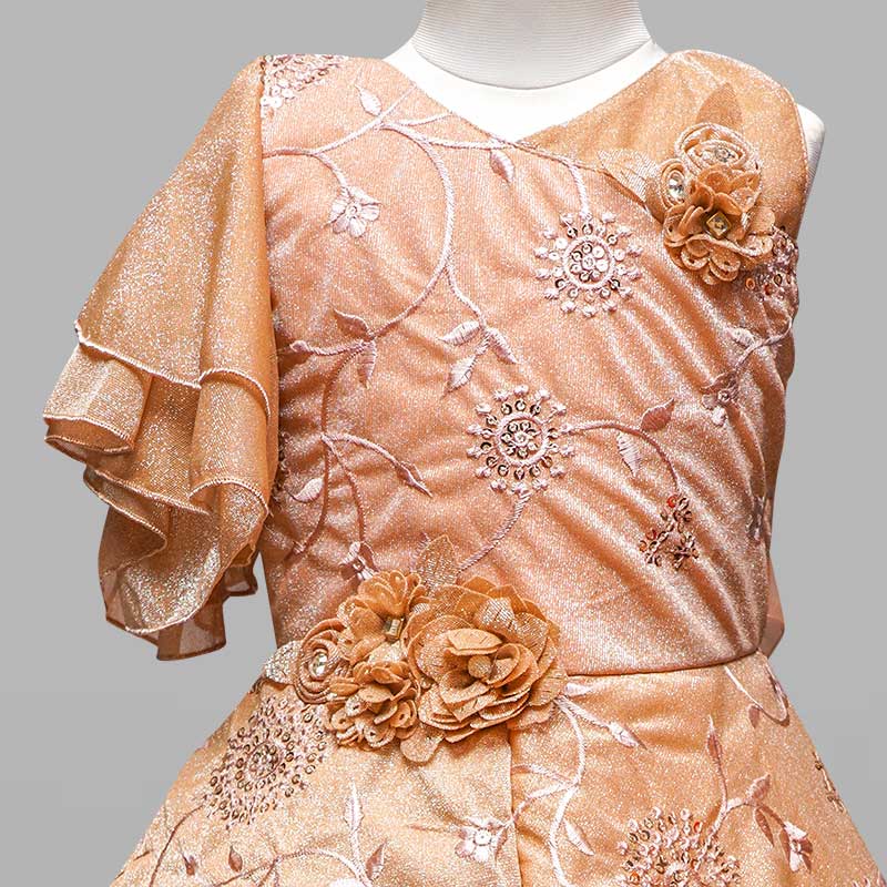 Peach & Pista Floral Gown for Girls Close Up View