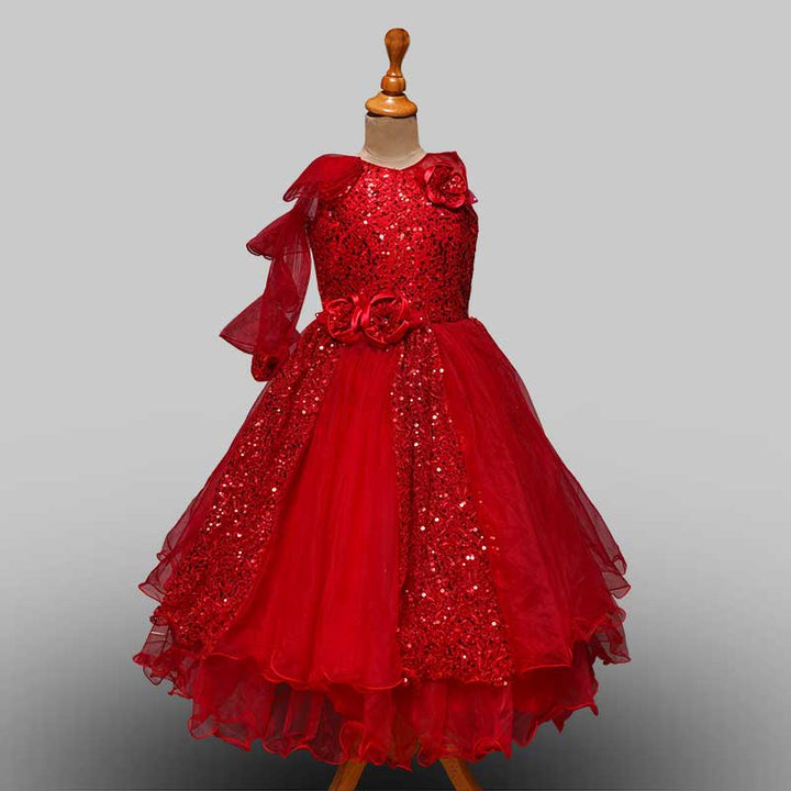 Red Sequined Gown for Girls Front View