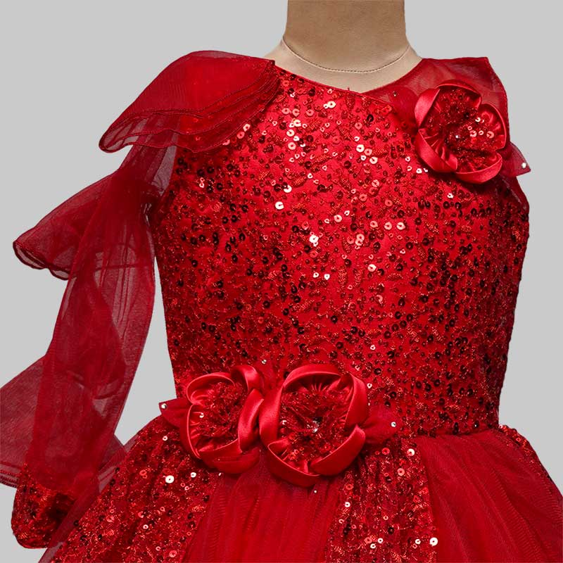 Red Sequined Gown for Girls Close Up View