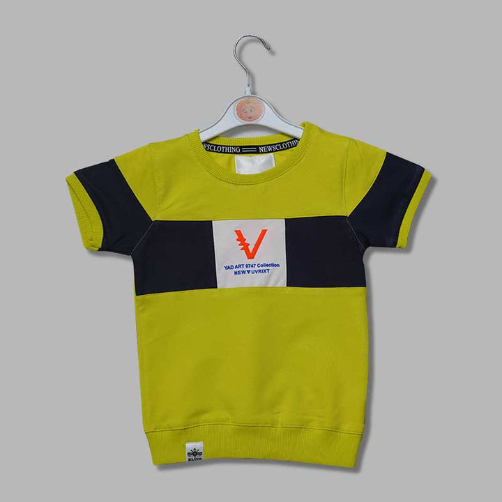 Solid Lemon Lining Pattern T-Shirts for Boys Variant Front View