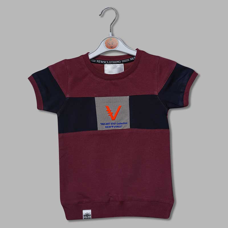 Solid Maroon Lining Pattern T-Shirts for Boys Variant Front View