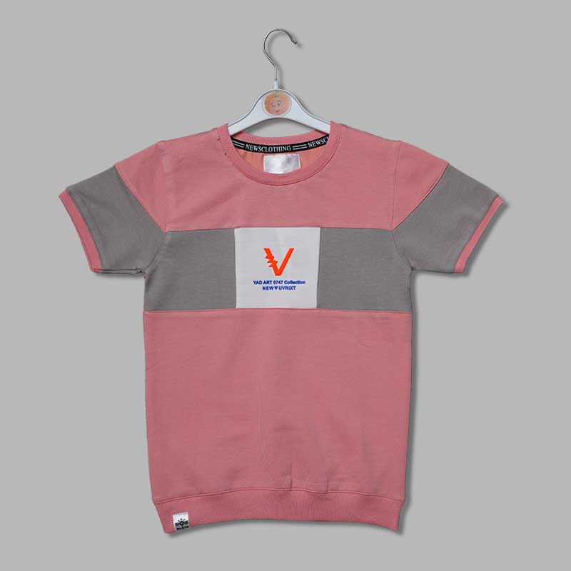 Solid Pink Lining Pattern T-Shirts for Boys Variant Front View