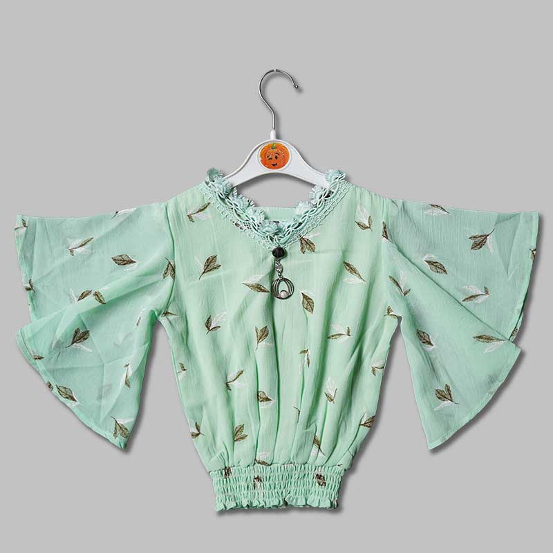 Top for Girls and Kids with Butterfly Pattern Sleeves Front View