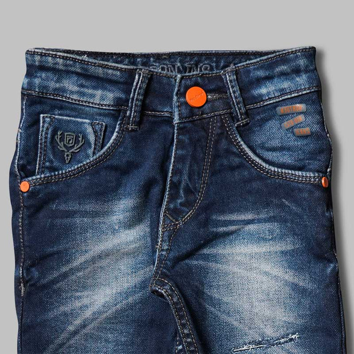 Dark Blue Fix Waist Boys Jeans Close Up 