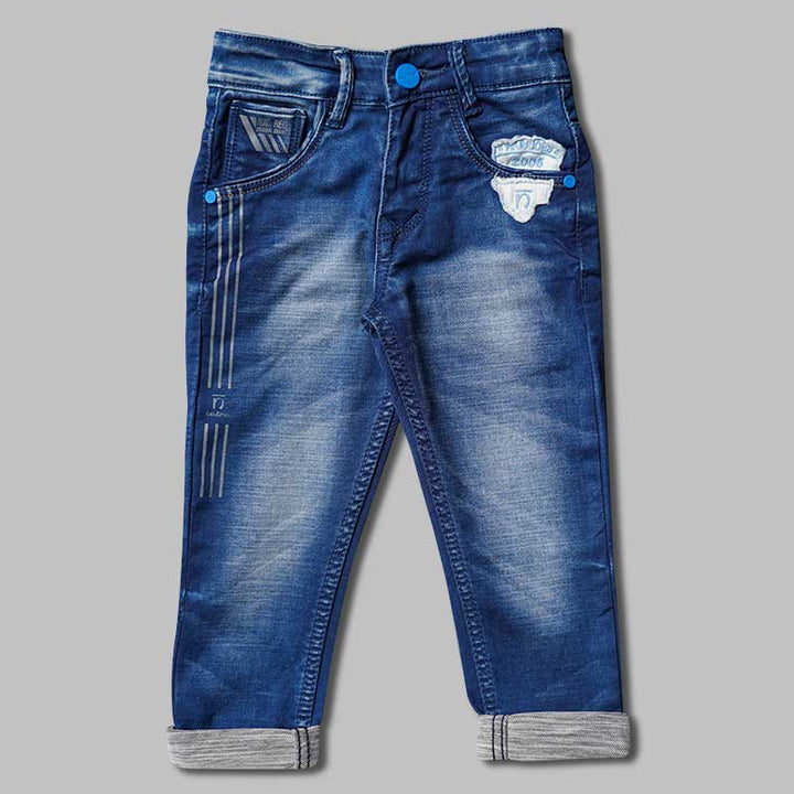 Blue Sheded Jeans for Boys Front View