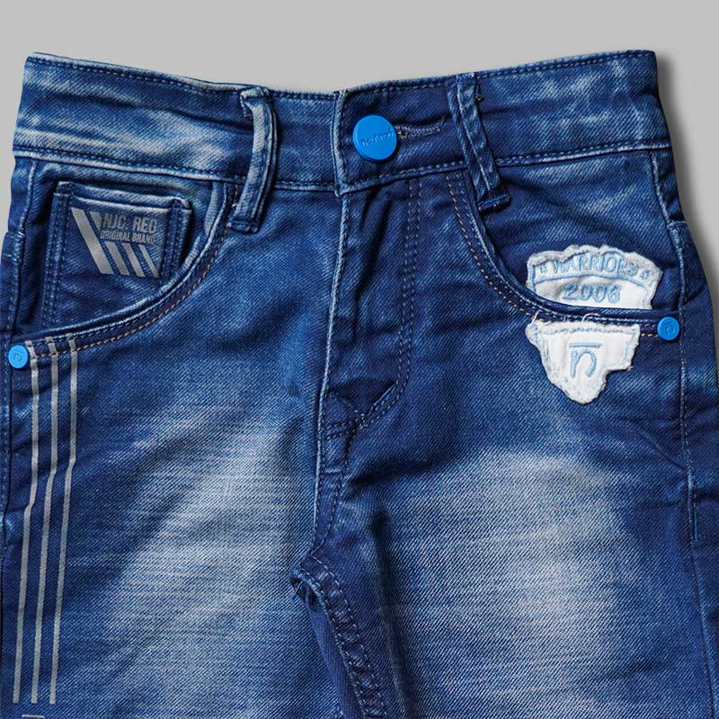Blue Sheded Jeans for Boys Close Up View