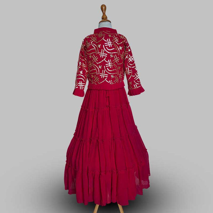 Maroon & Mustard Gown for Girls Back View